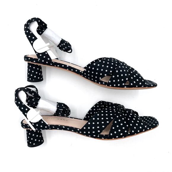 Loeffler Randall Leia Sandals Black Polka Dot Ankle Wrap Low Block Heel Sz 5.5‎ - Picture 5 of 13